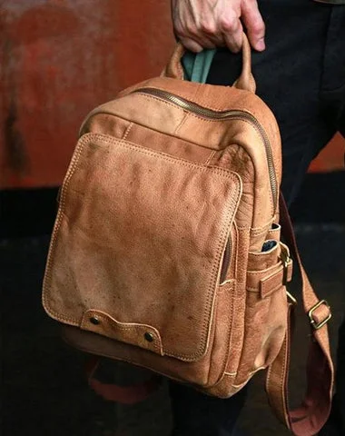 Leather Camel Mens Backpack Cool Travel Backpacks Laptop Backpack for men