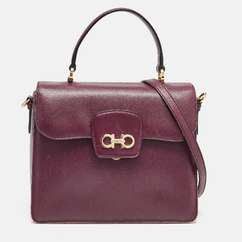 Salvatore Ferragamo Burgundy Leather Kelly Top Handle Bag