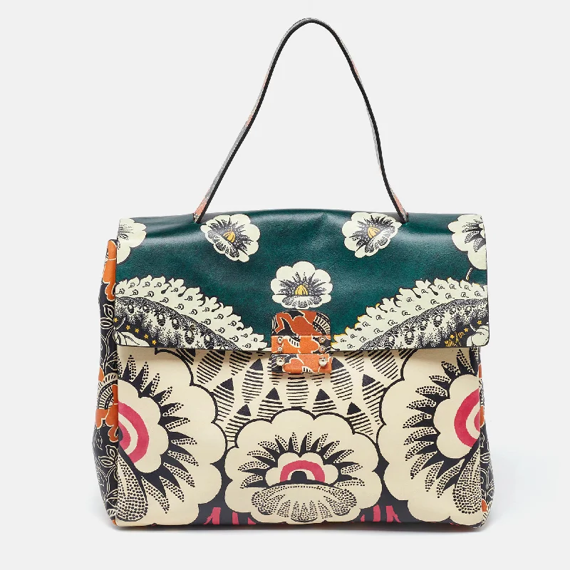 Valenitino color Floral Print Leather Mime Top Handle Bag