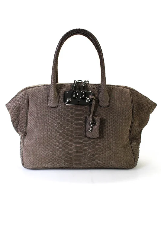 VBH Womens Zip Top Large Double Zip Python Brera 34 Satchel Handbag Brown