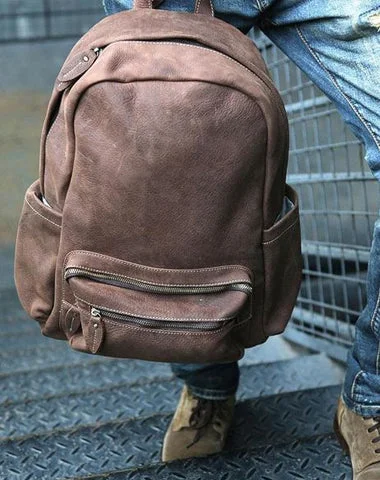 Vintage Coffee Leather Mens Backpacks Travel Backpacks Laptop Backpack for men