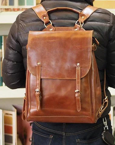 Vintage Mens Leather 15inch Laptop Backpack Leather School Backpack Travel Backpack for Men