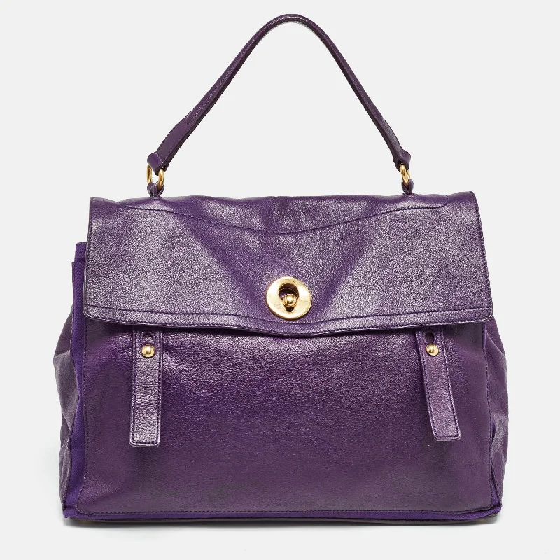 Yves Saint Laurent Purple Canvas And Leather Large Muse Two Top Handle Bag