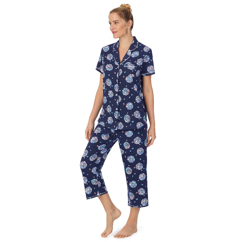 Cotton-Blend Short Sleeve Notch Collar 2-Pc Pajama Set