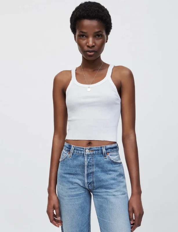 Cropped Ribbed Tank, Optic White