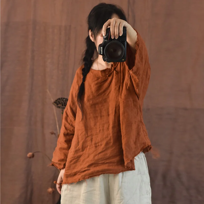 Babakud Retro Solid Loose Linen Sweater