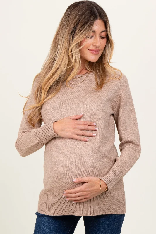 Beige Basic Relaxed Fit Maternity Sweater