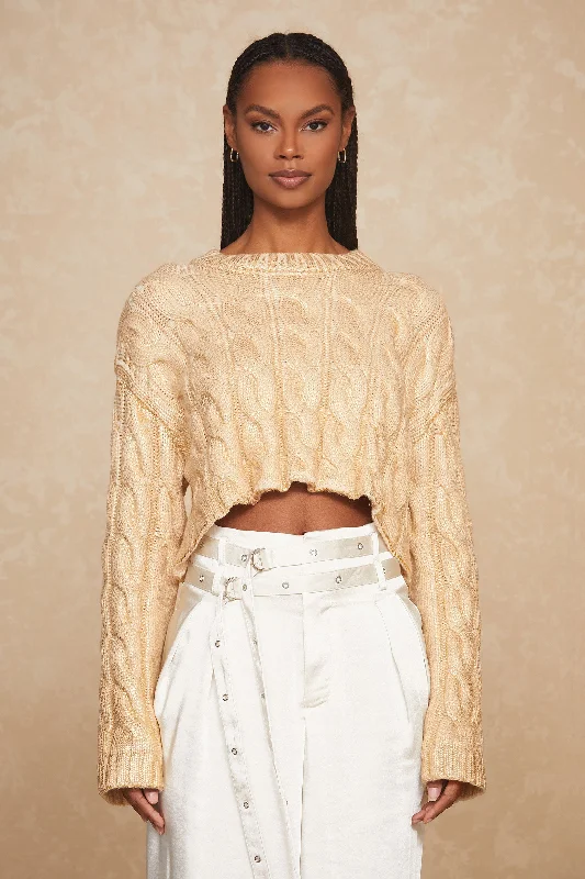 Metallic Cable Knit Sweater - Gold