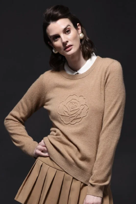 Minnie Rose Cashmere Embossed Logo Sweater