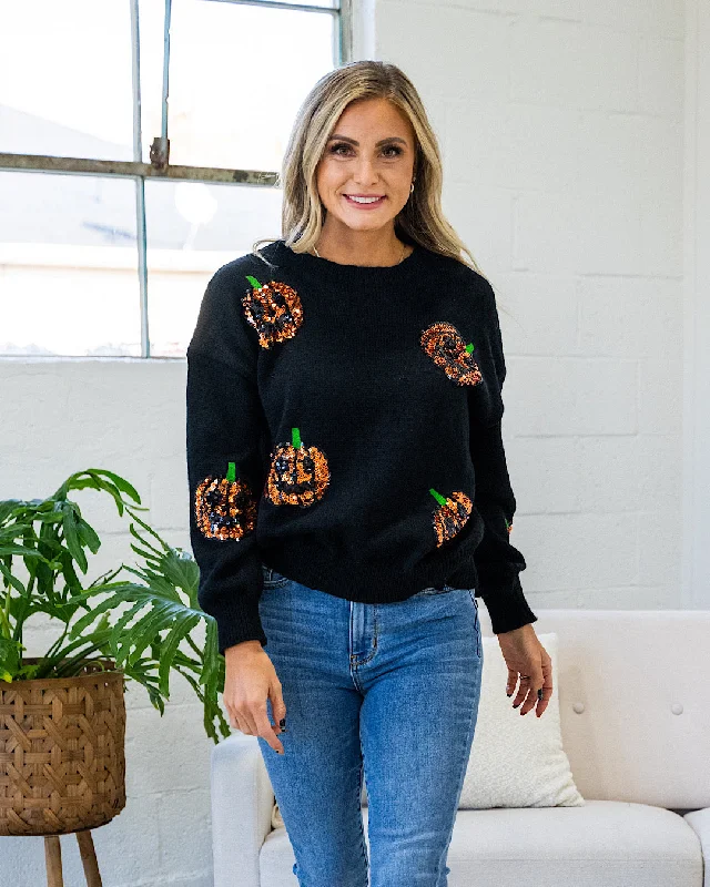 Sequin Jack-O-Lantern Black Sweater FINAL SALE