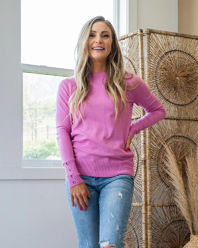 NEW! Staci Fine Knit Sweater with Button Detail - Pink