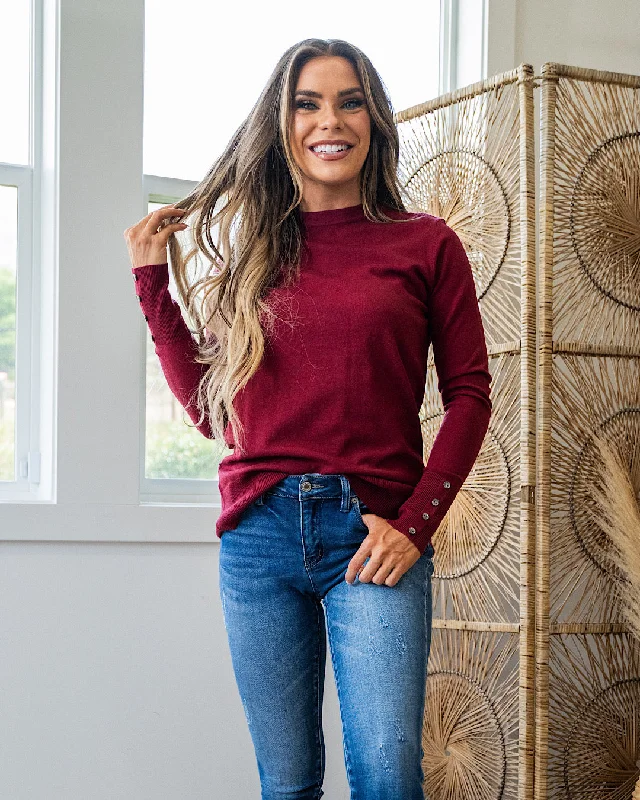 NEW! Staci Fine Knit Sweater with Button Detail - Wine