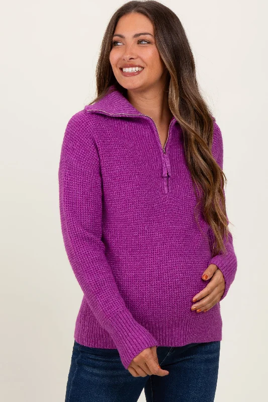 Plum Half Zip Maternity Pullover Sweater