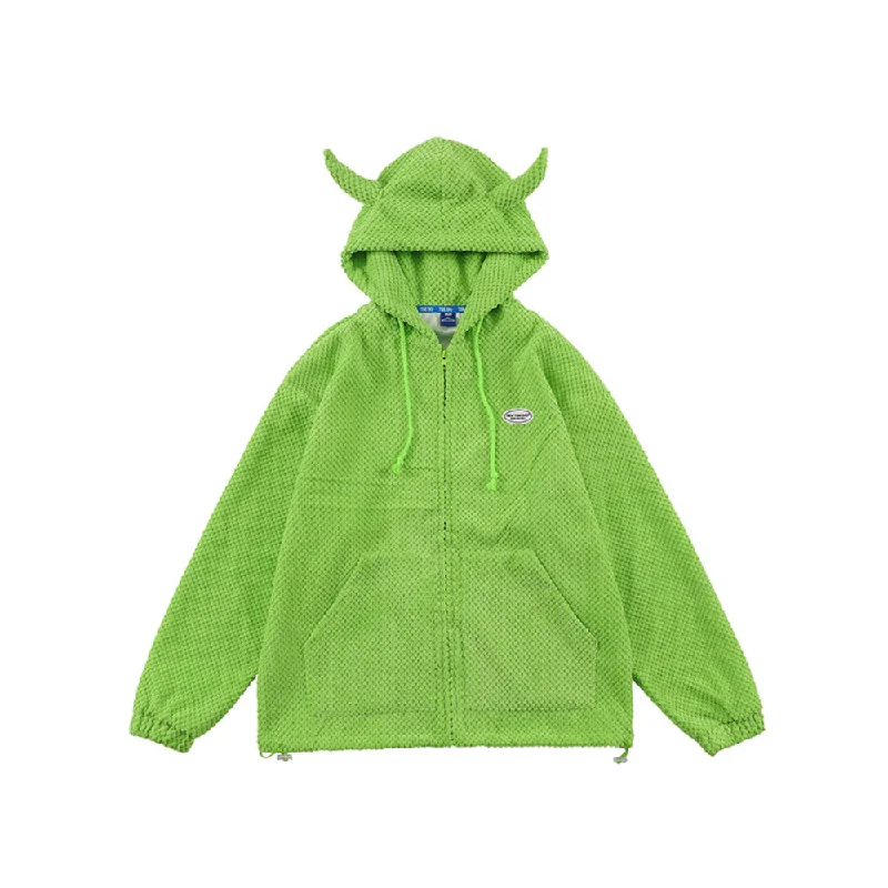 Street Little Devil Horn Solid Color Hoodie