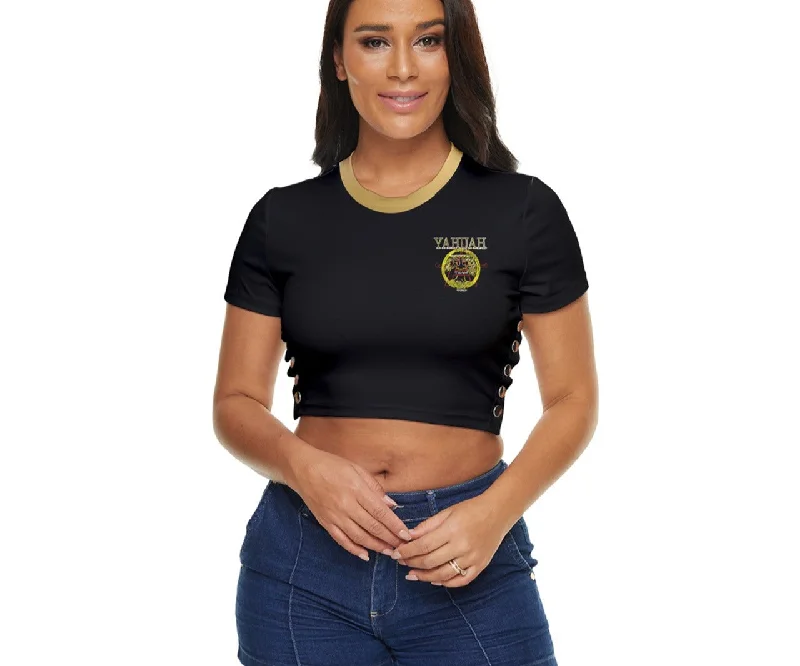 A-Team 01 Gold Designer Side Button Cropped T-shirt