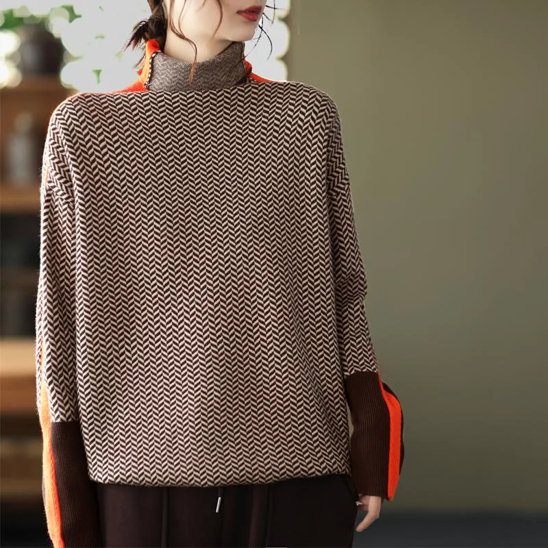 Winter Retro Turtleneck Patchwork Knitted Sweater